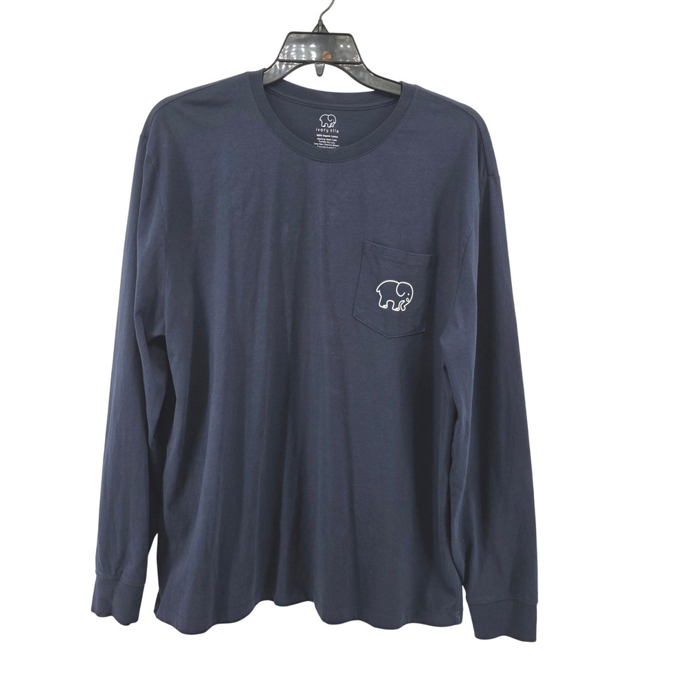 Ivory Ella Navy Blue Paisley Elephant Graphic Pocket Long Sleeve T-Shirt XL